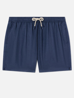 Short de bain en lin uni bleu Gustavia 