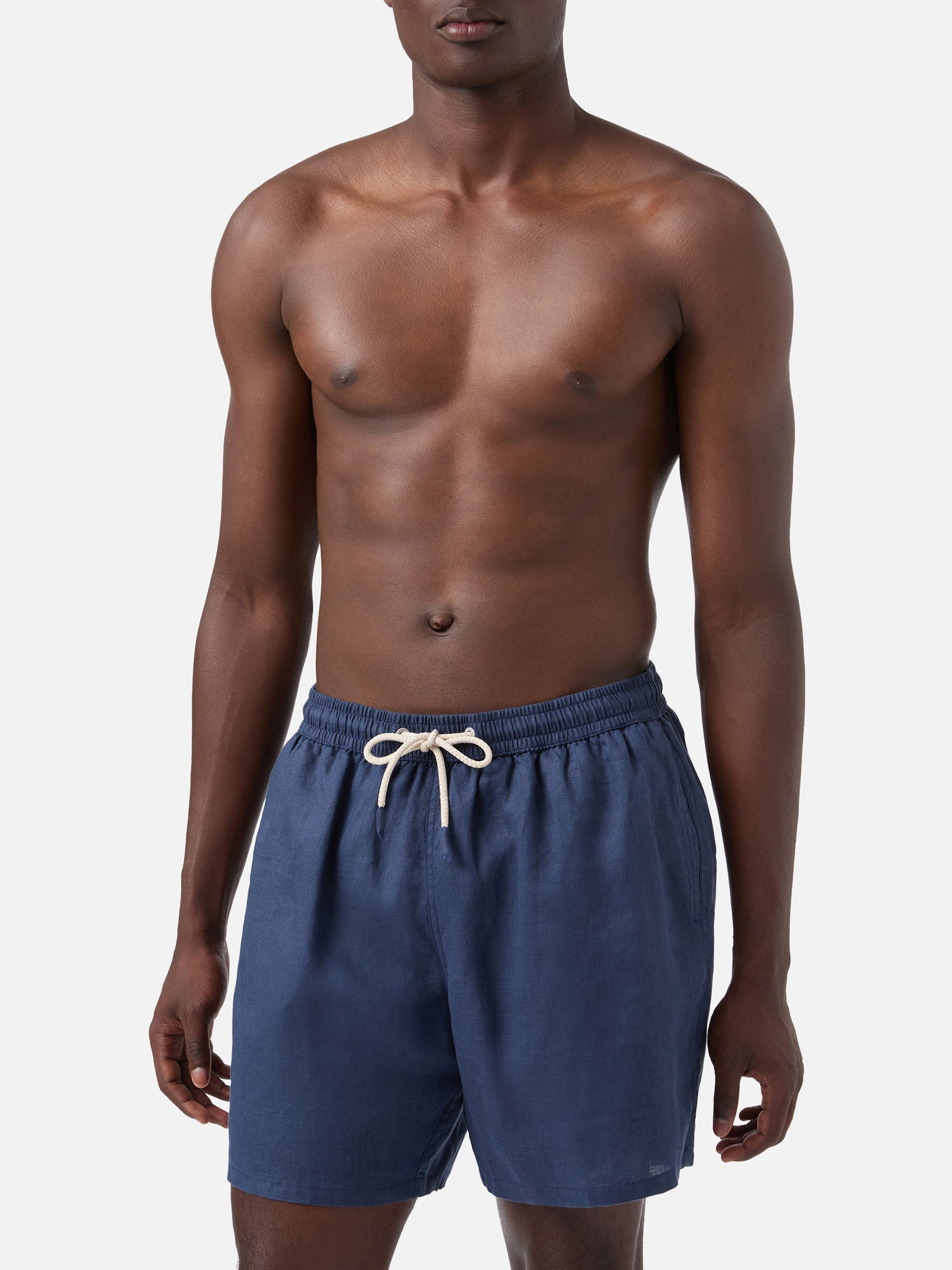 Short de bain en lin uni bleu Gustavia 