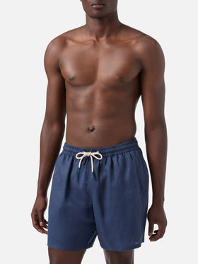 Short de bain en lin uni bleu Gustavia 