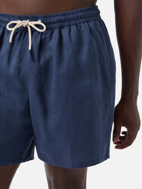 Short de bain en lin uni bleu Gustavia 