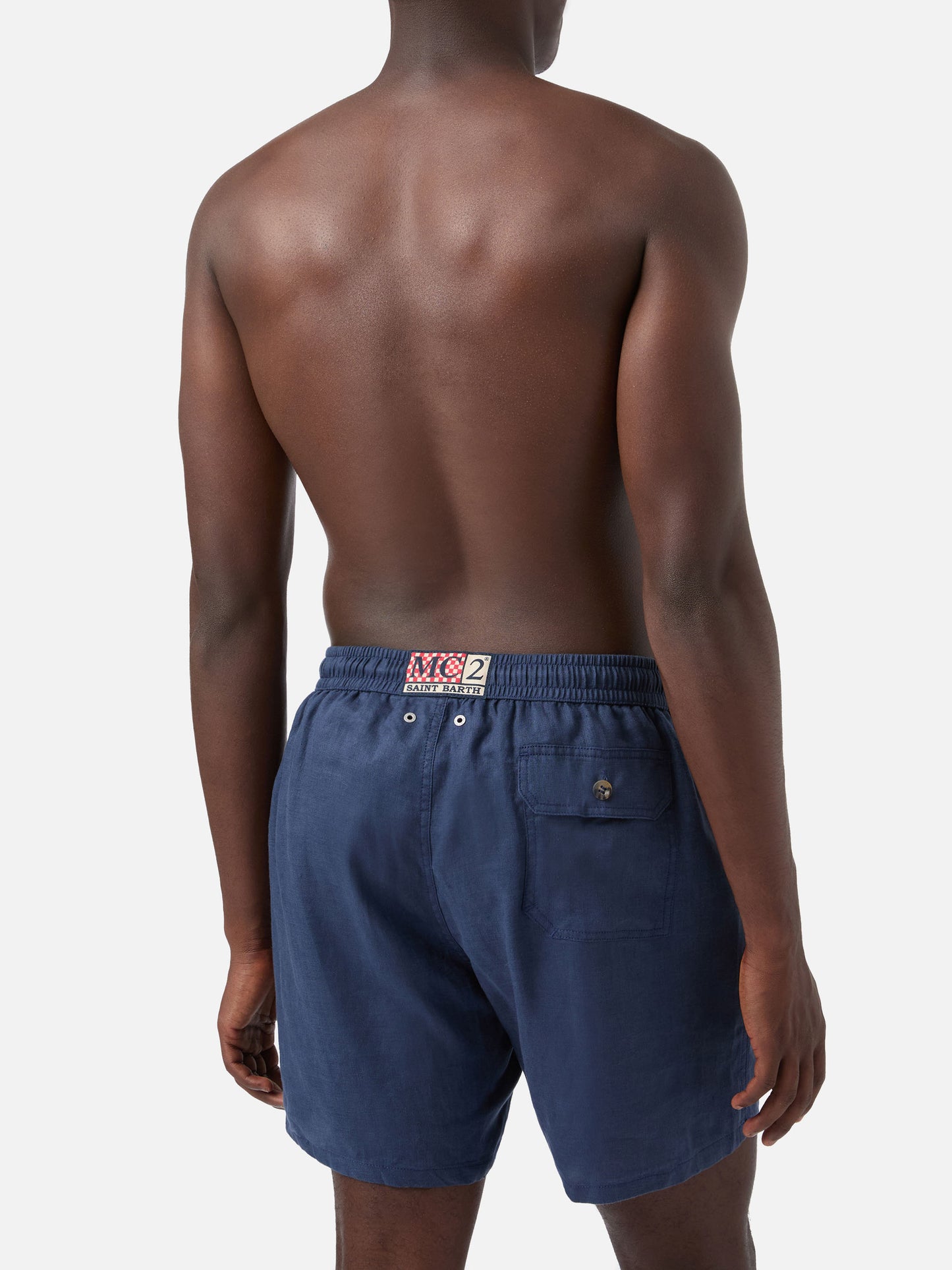 Short de bain en lin uni bleu Gustavia 