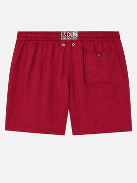 Short de bain en lin uni bordeaux Gustavia 