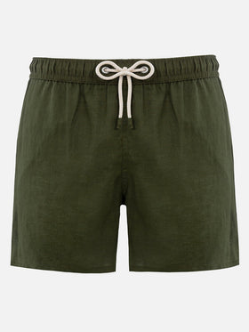 Mittellange Herren-Badeshorts aus militärgrünem Leinen Gustavia