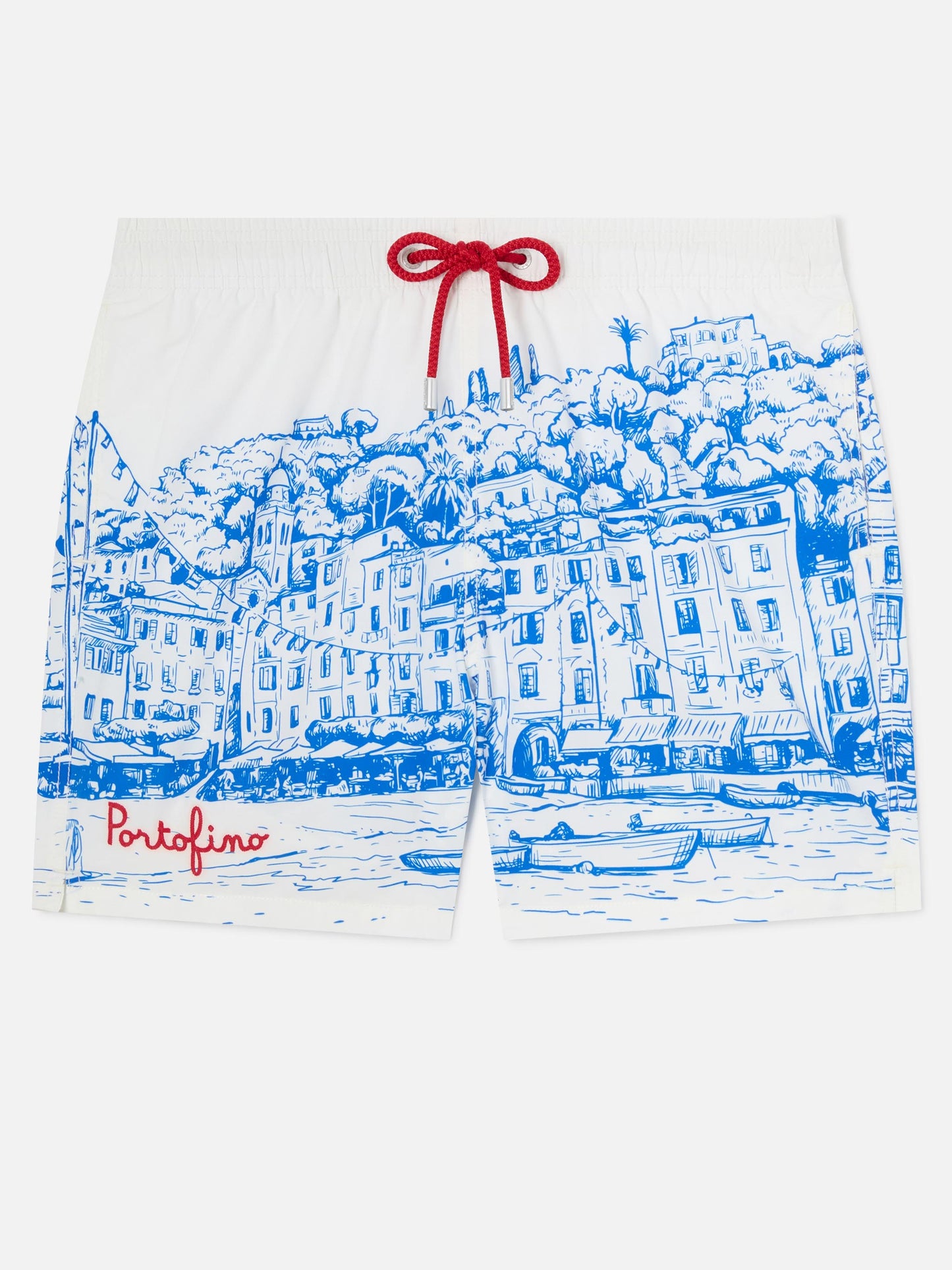 Mittellange Gustavia-Badeshorts für Herren mit platziertem Portofino-Aufdruck