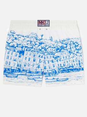 Mittellange Gustavia-Badeshorts für Herren mit platziertem Portofino-Aufdruck