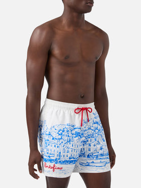Mittellange Gustavia-Badeshorts für Herren mit platziertem Portofino-Aufdruck