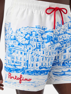 Mittellange Gustavia-Badeshorts für Herren mit platziertem Portofino-Aufdruck