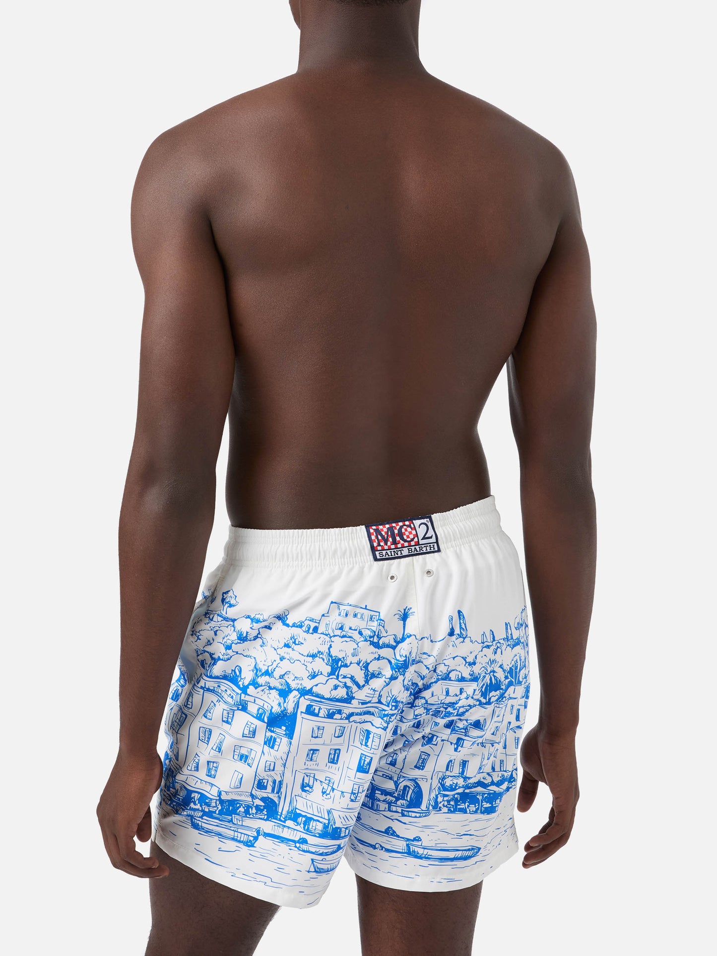 Mittellange Gustavia-Badeshorts für Herren mit platziertem Portofino-Aufdruck
