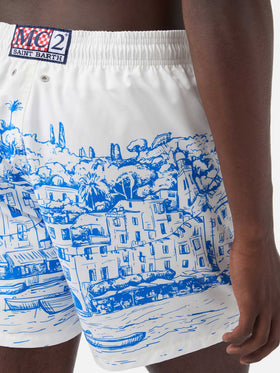 Mittellange Gustavia-Badeshorts für Herren mit platziertem Portofino-Aufdruck