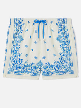 Short de bain Gustavia bleu clair et blanc à imprimé bandana 