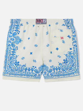 Short de bain Gustavia bleu clair et blanc à imprimé bandana 