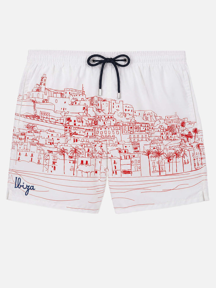 Short de bain mi-long Gustavia avec imprimé placé Ibiza 