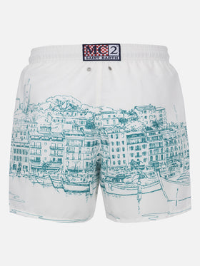Costume Gustavia con stampa piazzata Cannes bianco