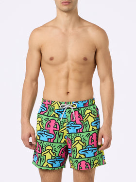 Man mid-length Gustavia swim-shorts with Keith Haring design placed print| KEITH HARING SPECIAL EDITION - MC2 Saint Barth