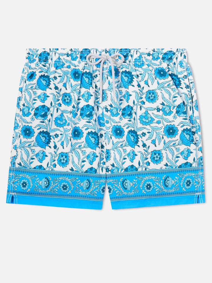 Short de bain Gustavia à imprimé floral batik bleu 