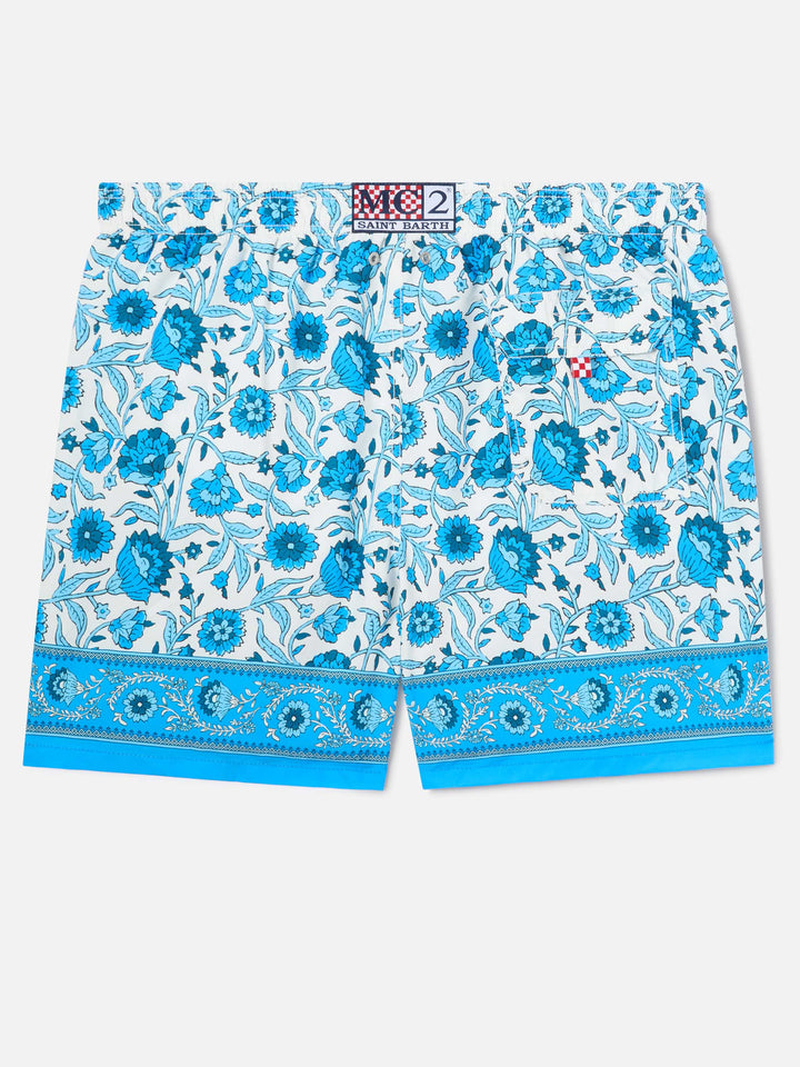 Short de bain Gustavia à imprimé floral batik bleu 