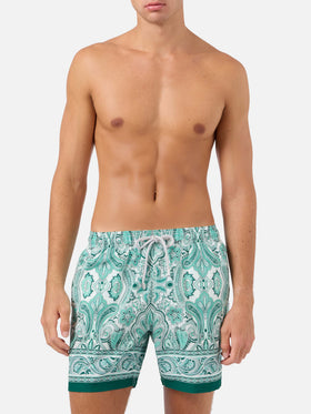Gustavia swim shorts with green paisley print
