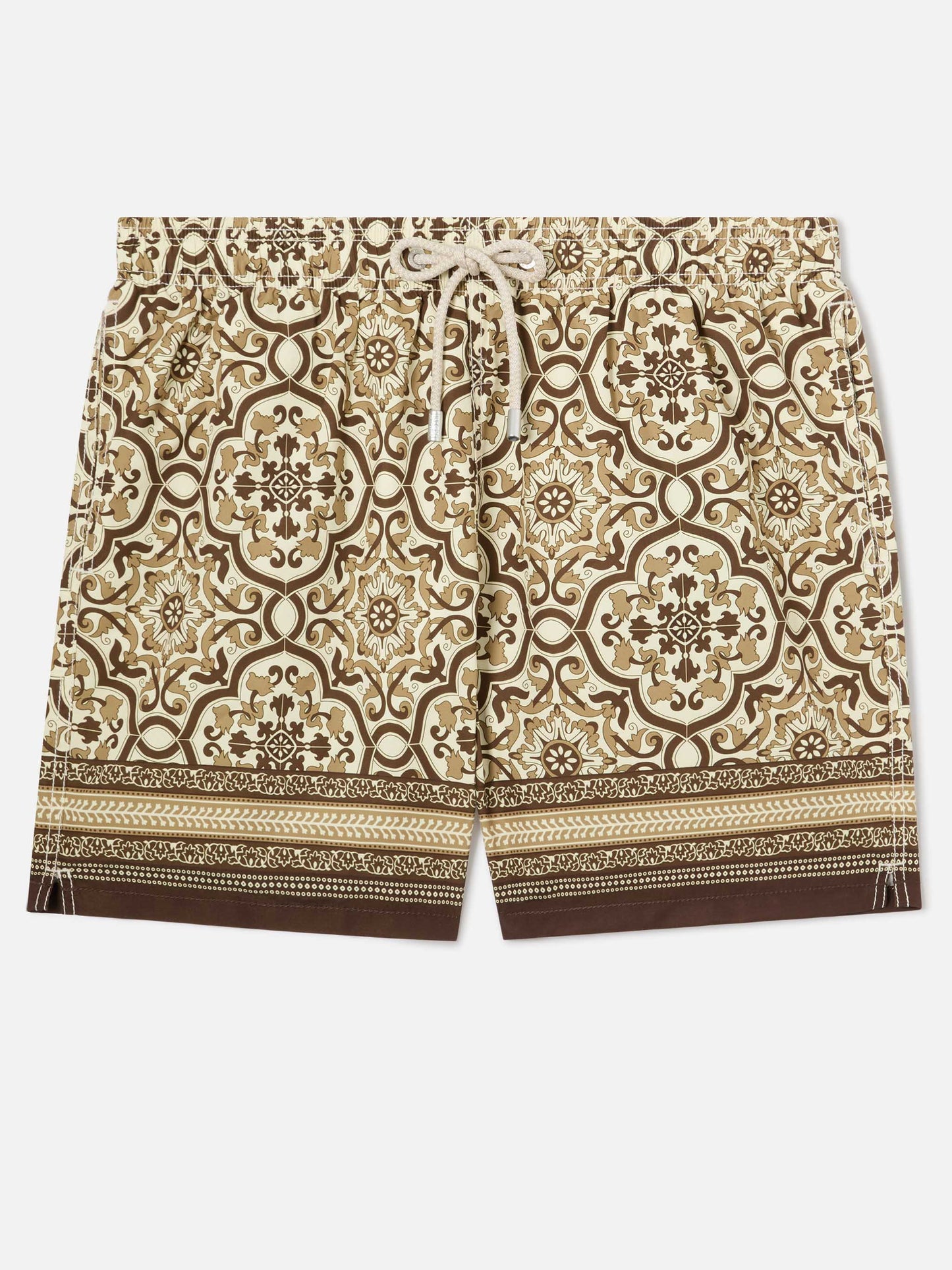 Gustavia swim shorts with brown ornamental placed print