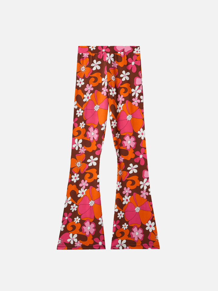 Pantaloni flare Gwenda Jr con stampa fiori retrò
