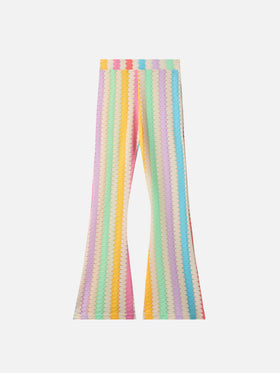 Pantalon en raschel évasé Gwenda Jr avec motif chevrons verticaux 