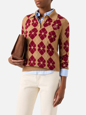 Hadidy Strick mit Polokragen aus Wolle und Kaschmirmischung mit Argyle-Muster und Herzen 
