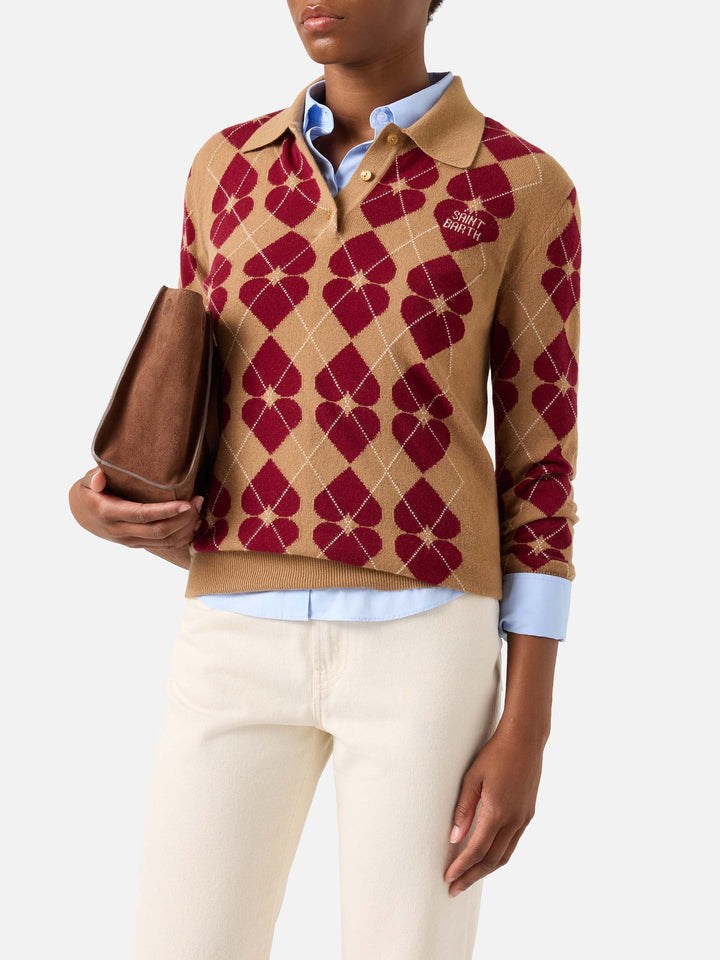 Hadidy Strick mit Polokragen aus Wolle und Kaschmirmischung mit Argyle-Muster und Herzen 