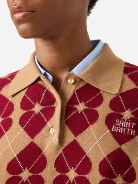 Hadidy Strick mit Polokragen aus Wolle und Kaschmirmischung mit Argyle-Muster und Herzen 