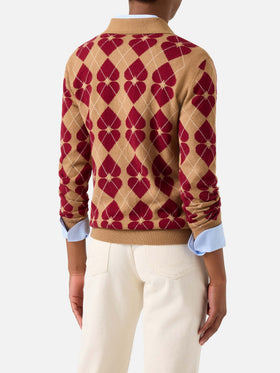 Hadidy Strick mit Polokragen aus Wolle und Kaschmirmischung mit Argyle-Muster und Herzen 