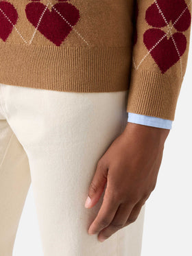 Hadidy Strick mit Polokragen aus Wolle und Kaschmirmischung mit Argyle-Muster und Herzen 