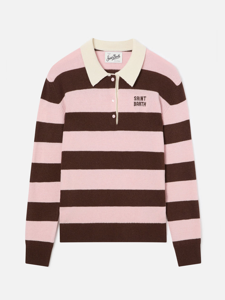 Pink Hadidy polo collar knit with stripes