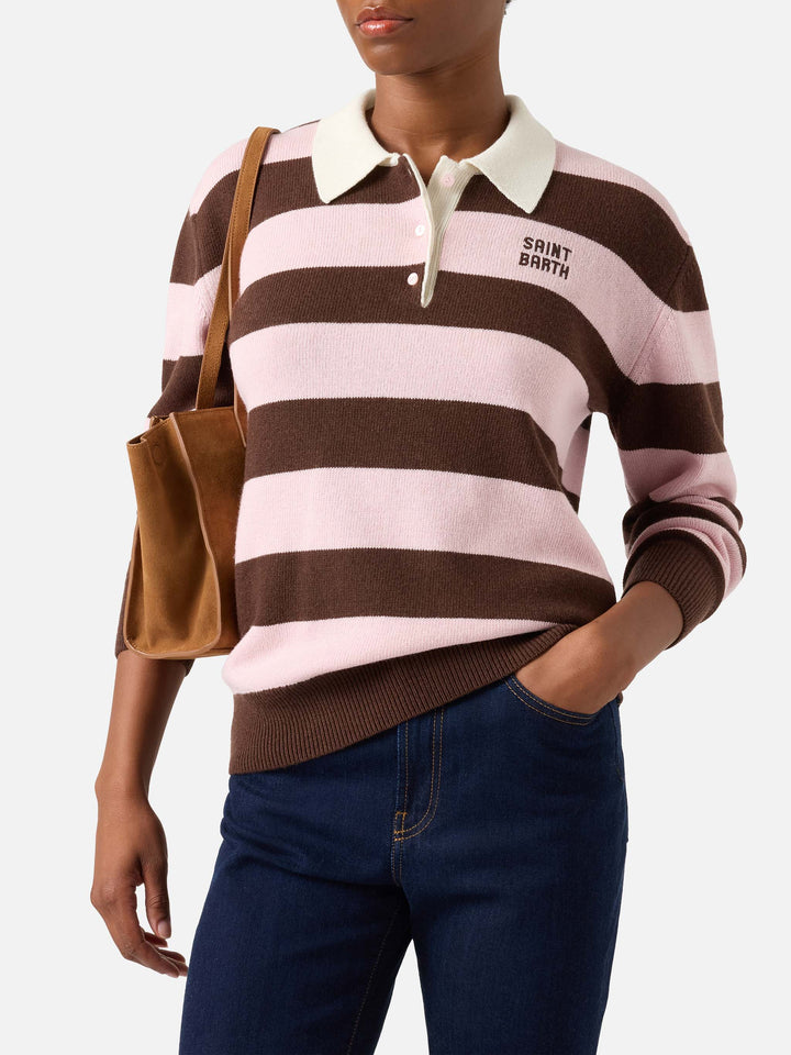 Punto con cuello polo Pink Hadidy con rayas 