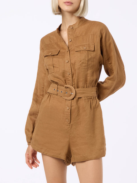 Woman camel linen playsuit Hanniel - MC2 Saint Barth