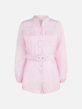 Woman pink linen playsuit Hanniel - MC2 Saint Barth