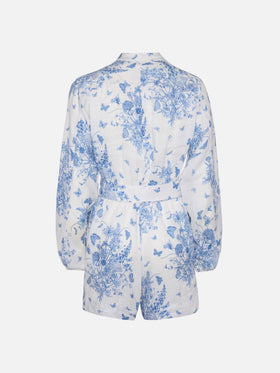 Hanniel tuta corta in lino con stampa butterfly toile de jouy