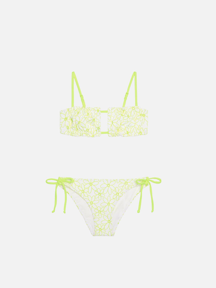 Bikini da bambina con ricamo margherite