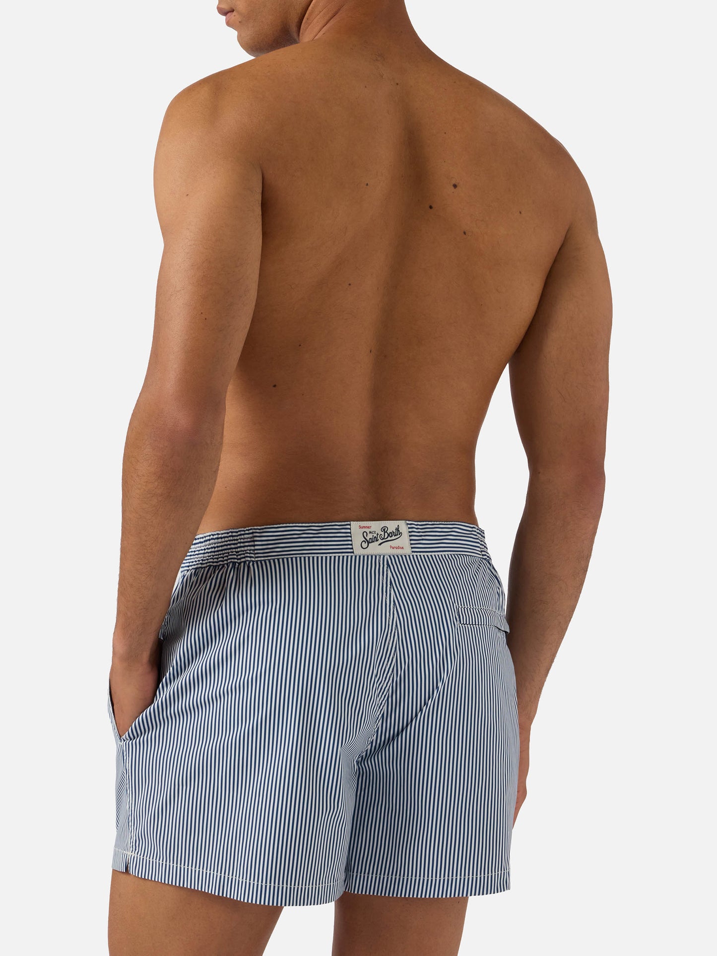 Harrys striped swim shorts in blue and white