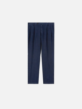 Pantalón largo Havier azul marino de lino puro 