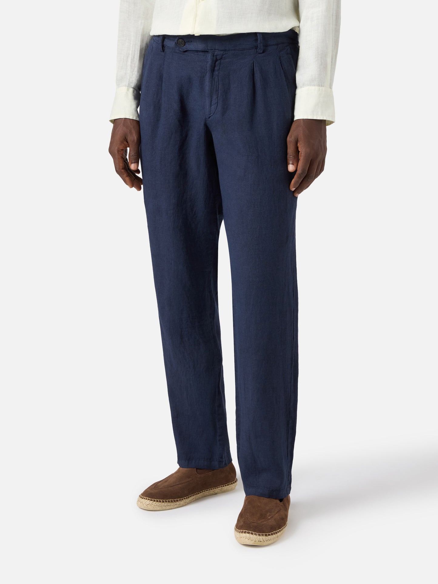 Pantalón largo Havier azul marino de lino puro 