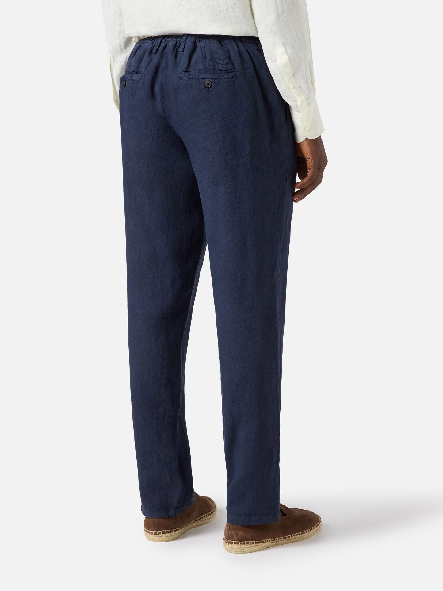 Pantalón largo Havier azul marino de lino puro 