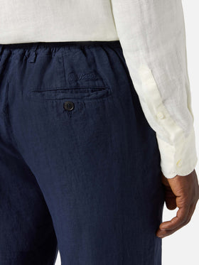 Pantalón largo Havier azul marino de lino puro 
