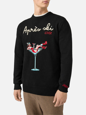 Schwarzer Heron-Pullover mit Après-Ski-Liebesstickerei