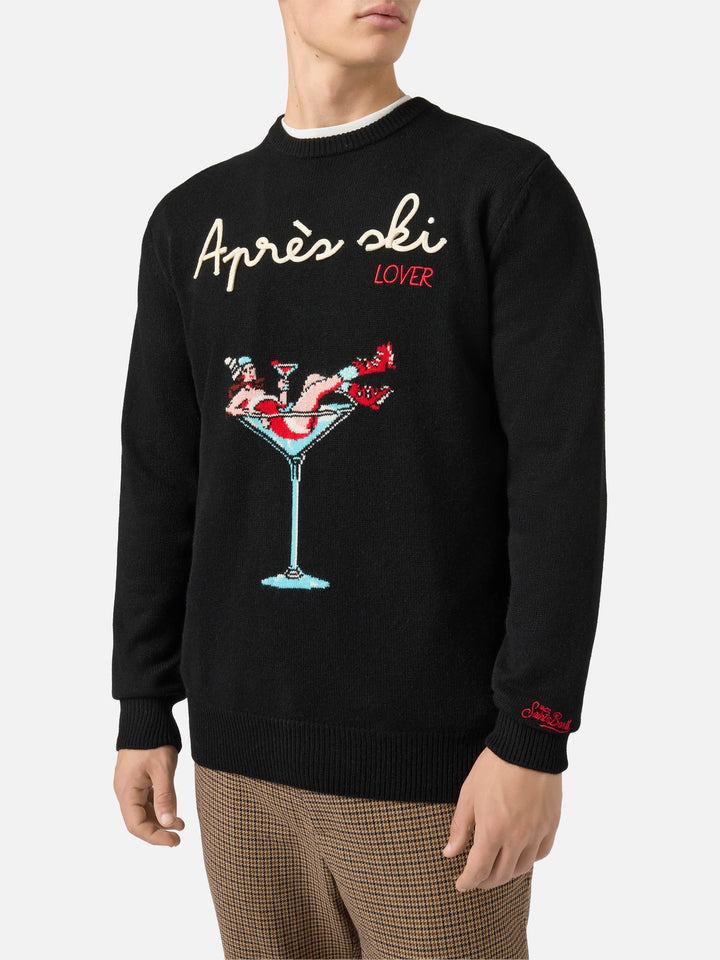 Schwarzer Heron-Pullover mit Après-Ski-Liebesstickerei