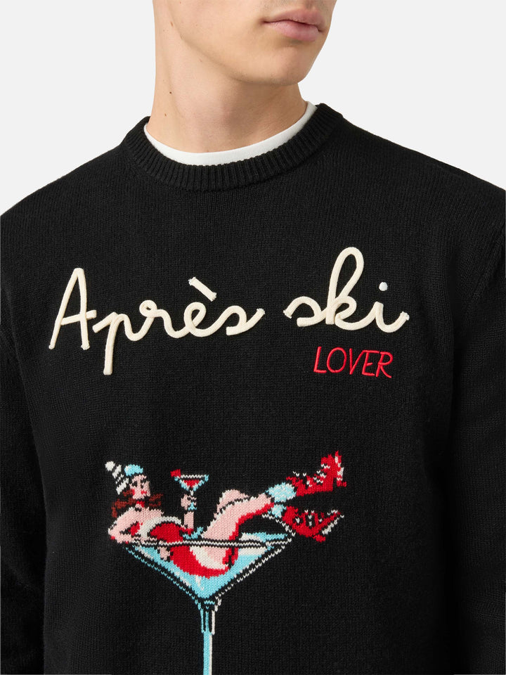 Schwarzer Heron-Pullover mit Après-Ski-Liebesstickerei