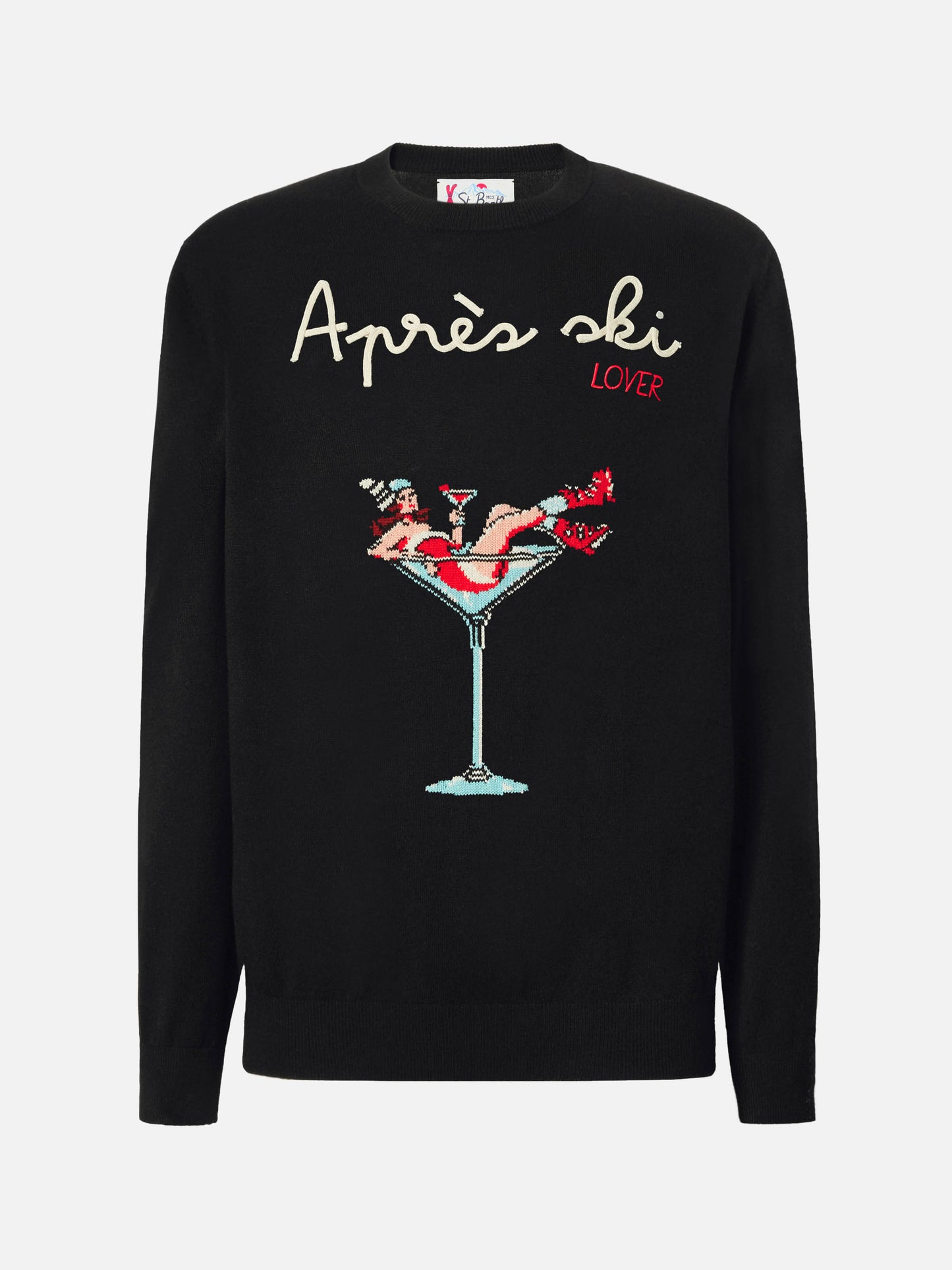 Schwarzer Heron-Pullover mit Après-Ski-Liebesstickerei