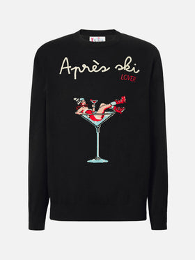 Schwarzer Heron-Pullover mit Après-Ski-Liebesstickerei