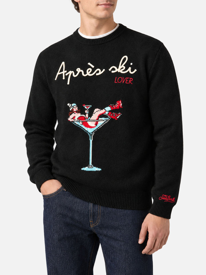 Suéter negro Heron con bordado Apres ski lover 
