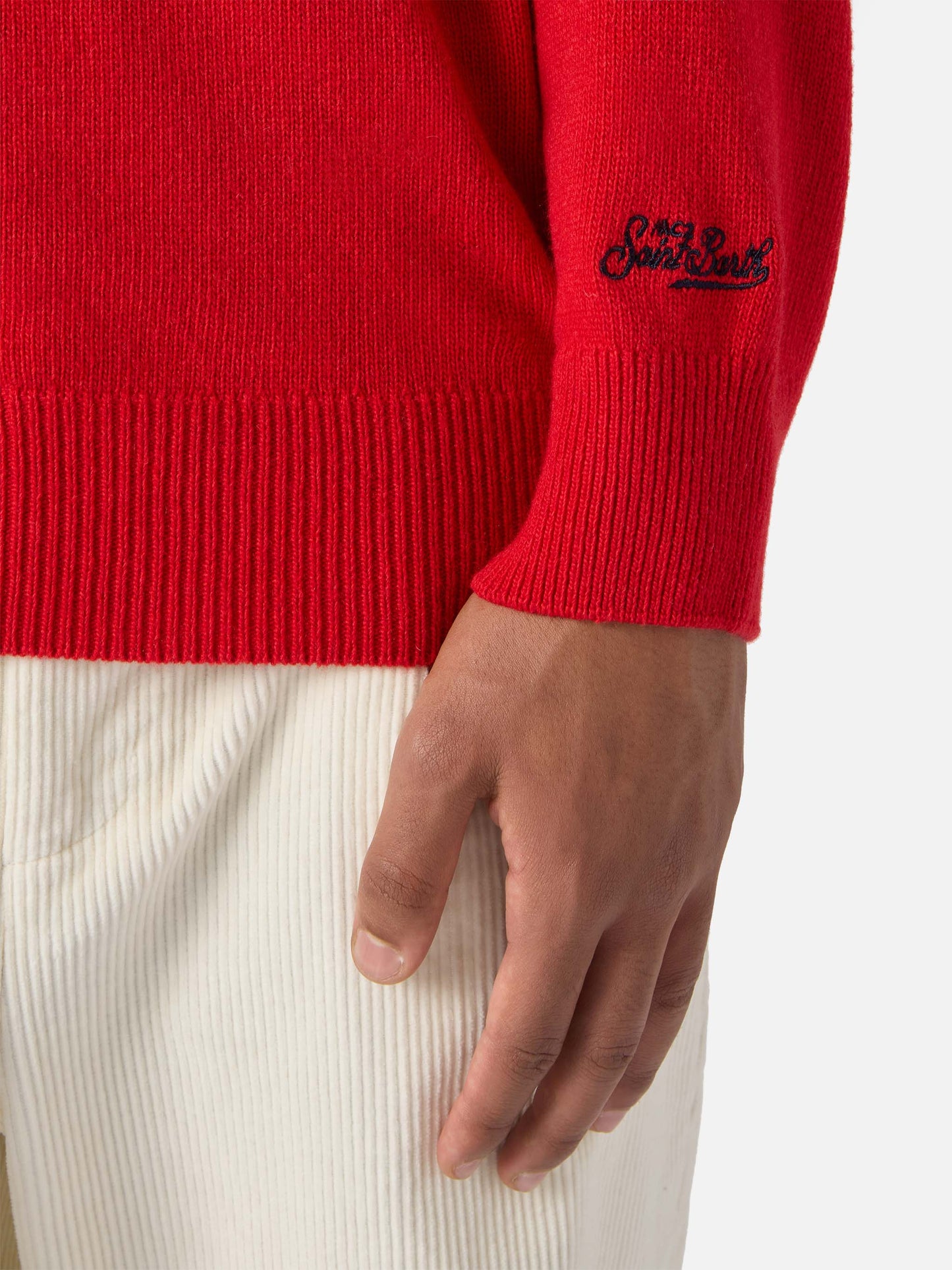 Roter Heron-Pullover mit Uncle Scrooge Merry Christmas-Jacquard | DISNEY SPECIAL EDITION 