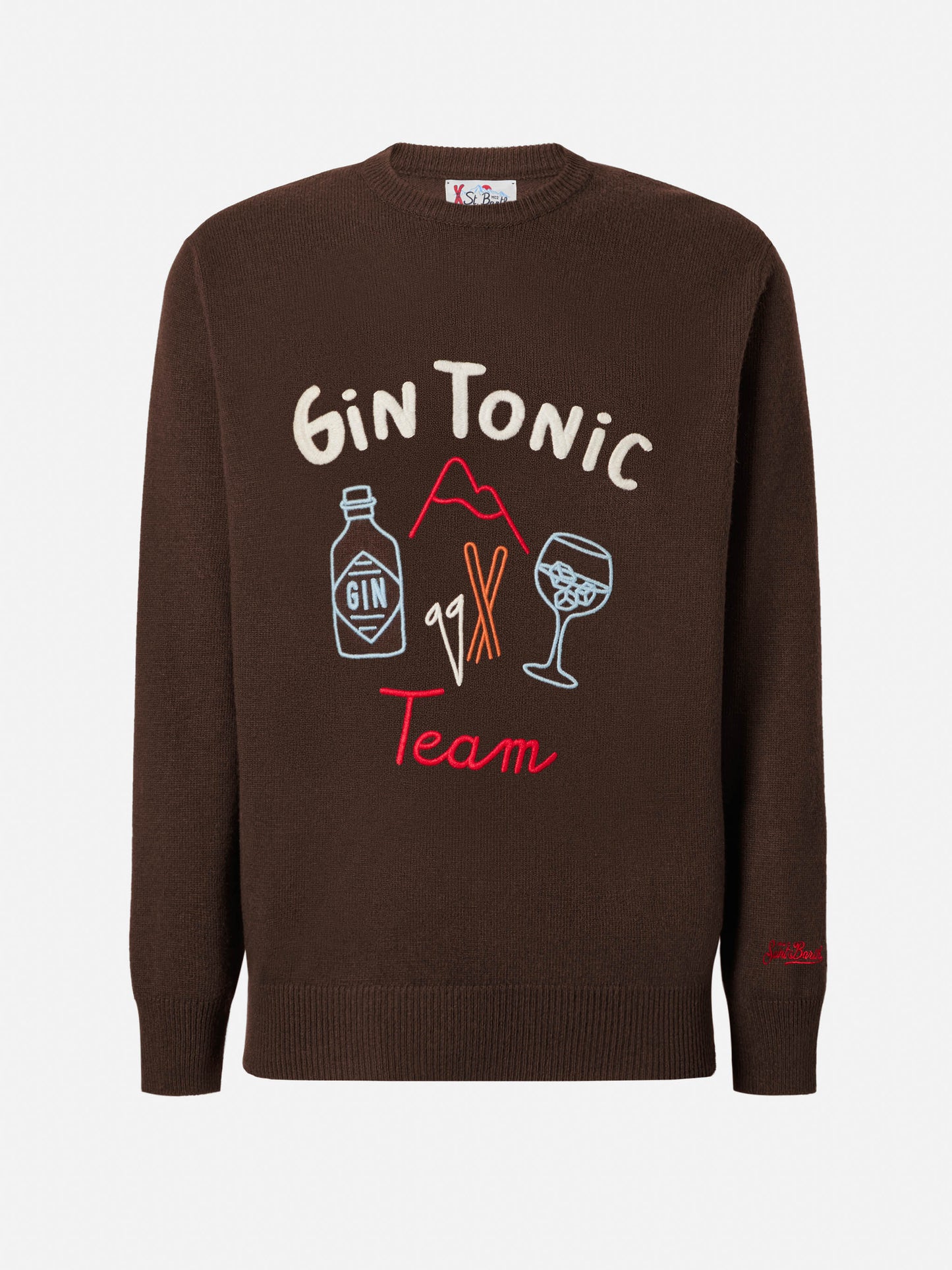 Sweat-shirt ras-du-cou marron Heron avec broderie Gin Tonic Team 