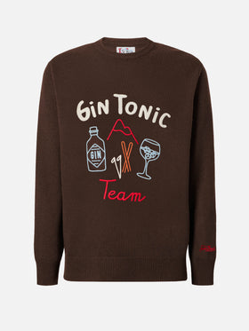 Sweat-shirt ras-du-cou marron Heron avec broderie Gin Tonic Team 
