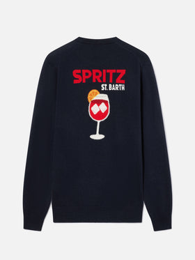 Jersey de punto con cuello redondo Navy blue Heron con intarsia y bordado Spritz en la espalda 